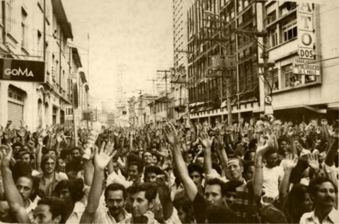 Kundgebung der unabhängigen Metallarbeitergewerkschaft 1979 für bessere Löhne